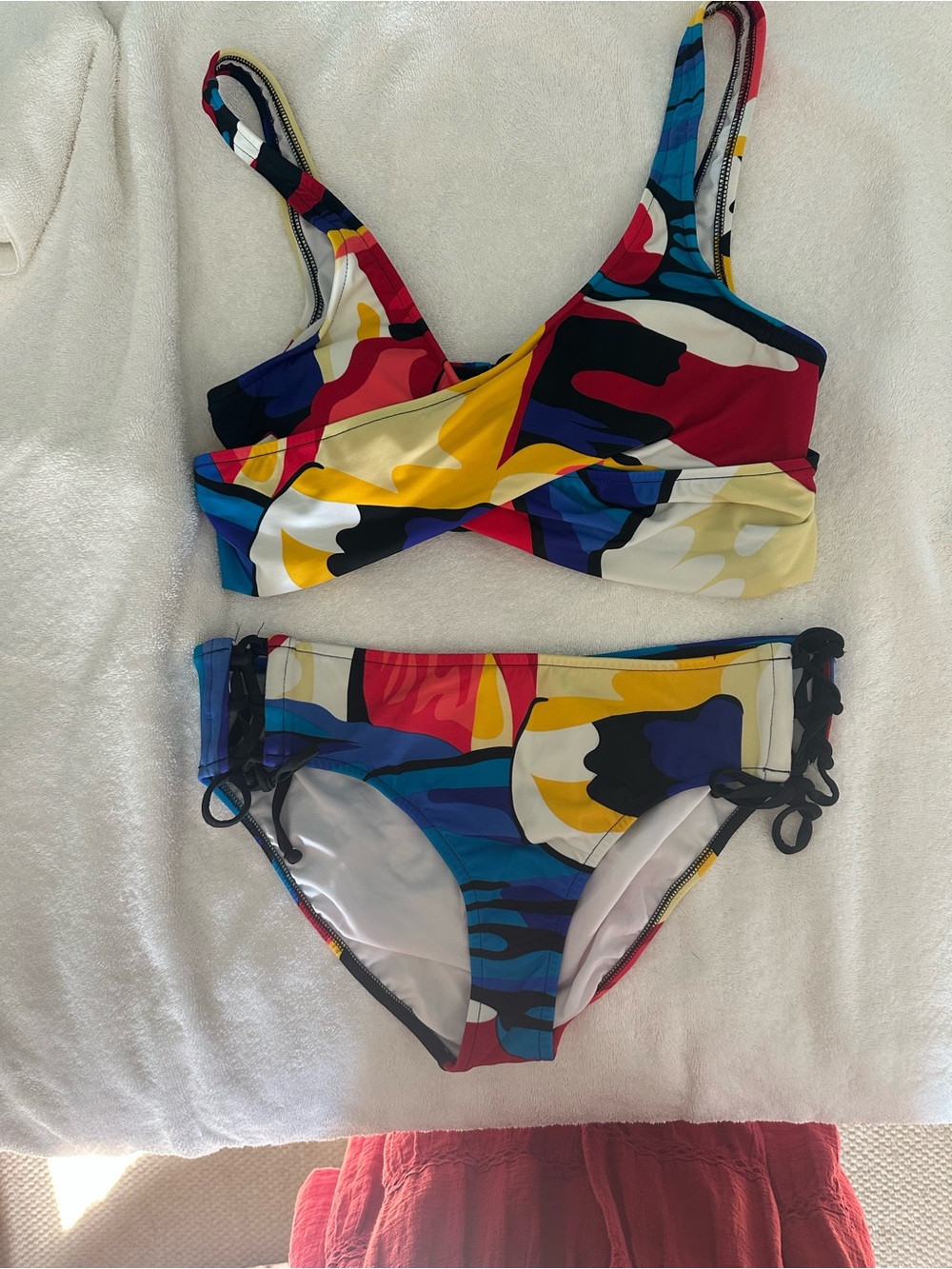 VENUS Multicolor Abstract Print Bikini - Red, Yellow, Blue, Black, White